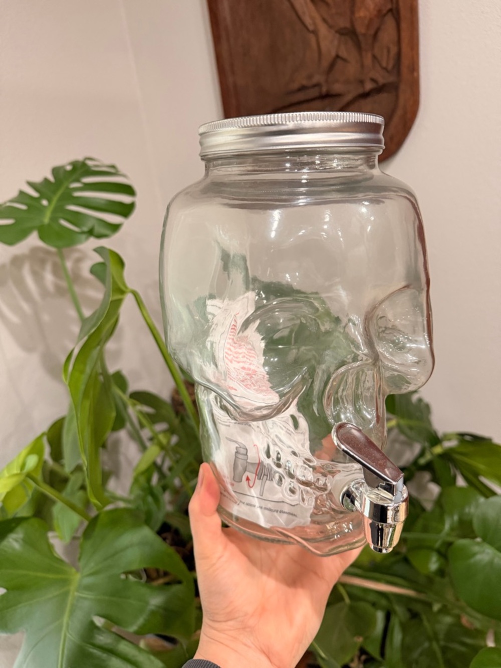 New Glass Skull Drink Dispenser w Spigot Halloween Bar Decor
